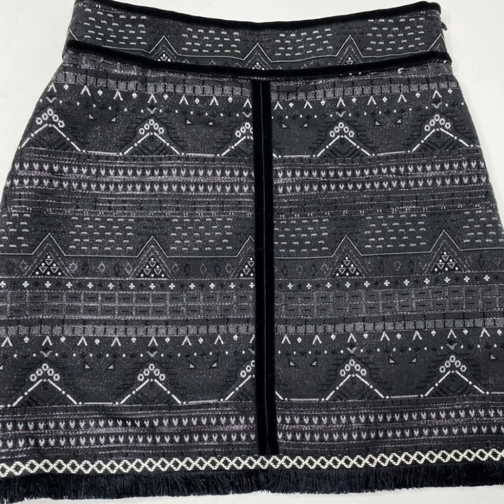 Esqualo Aztec Metallic Fringe Mini Skirt